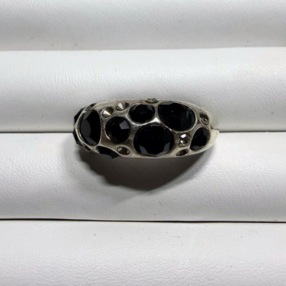 Lia Sophia Silver-Tone Ring Black Rhinestone Cluster Size 9